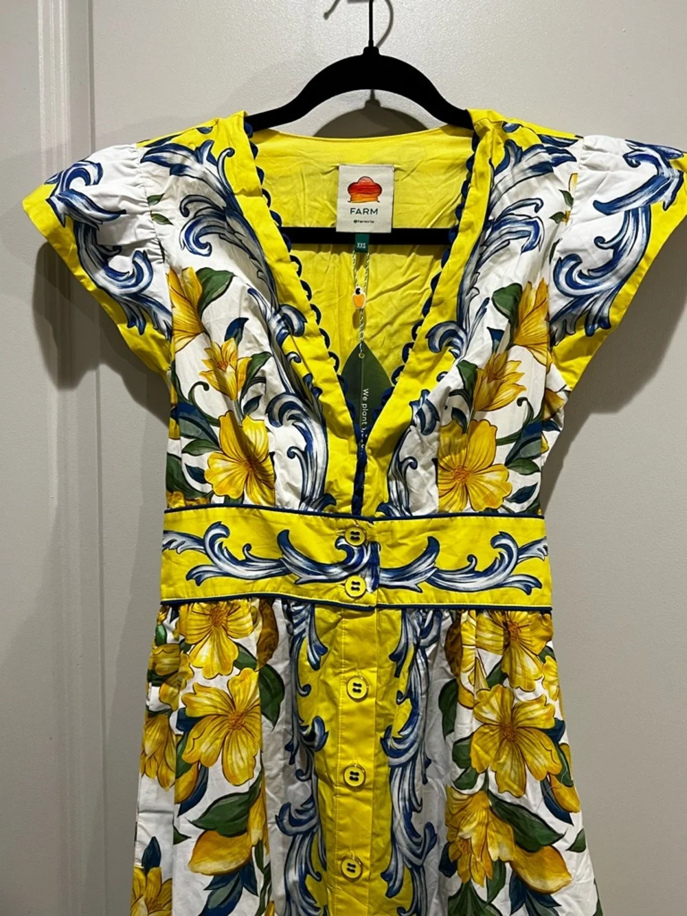 FARM Rio Sicily Scarf Print Maxi Dress Yellow Floral XXS NWT - Picture 6 of 11